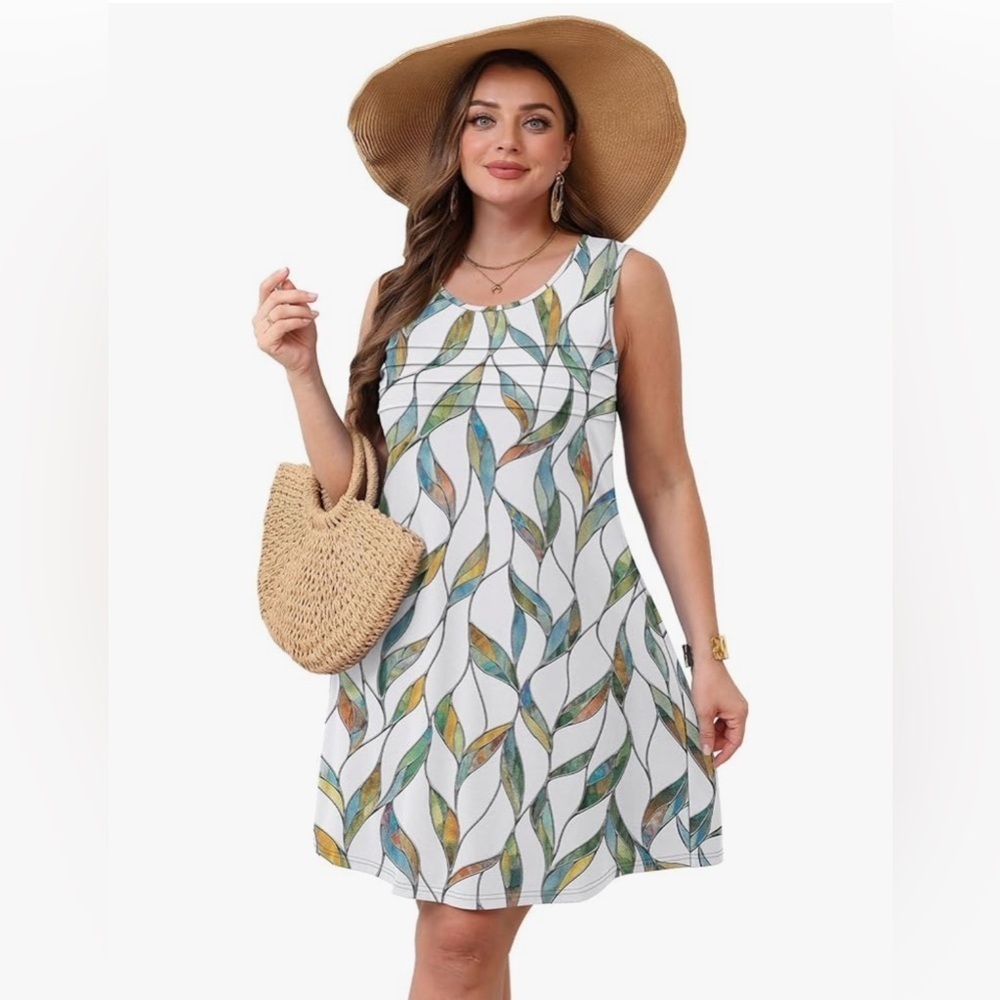 Pleated Front Tank Dresses Fashion 
Sleeveless Pockets Sundress Casual Summer